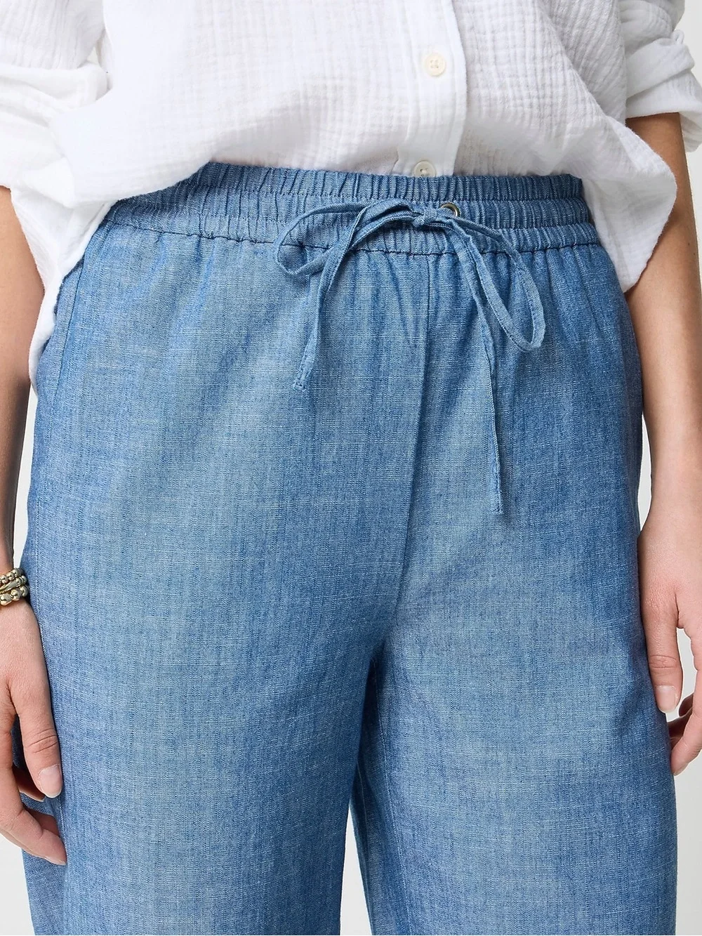 J. Crew Petite chambray slim wide-leg drawstring pant Med Echo Blue Wash 2 NWT